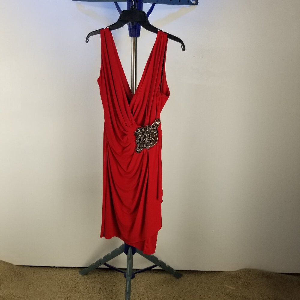 Calvin Klein Red Evening Dress w/ Silver Hip Detail – Size 8